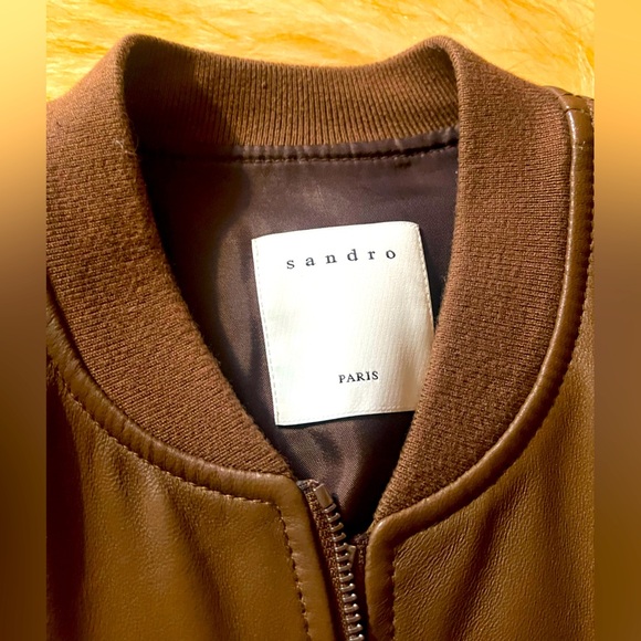 Sandro Mens H21 New Monaco Leather Jacket Size S Marron Brown Lambskin - Picture 2 of 15